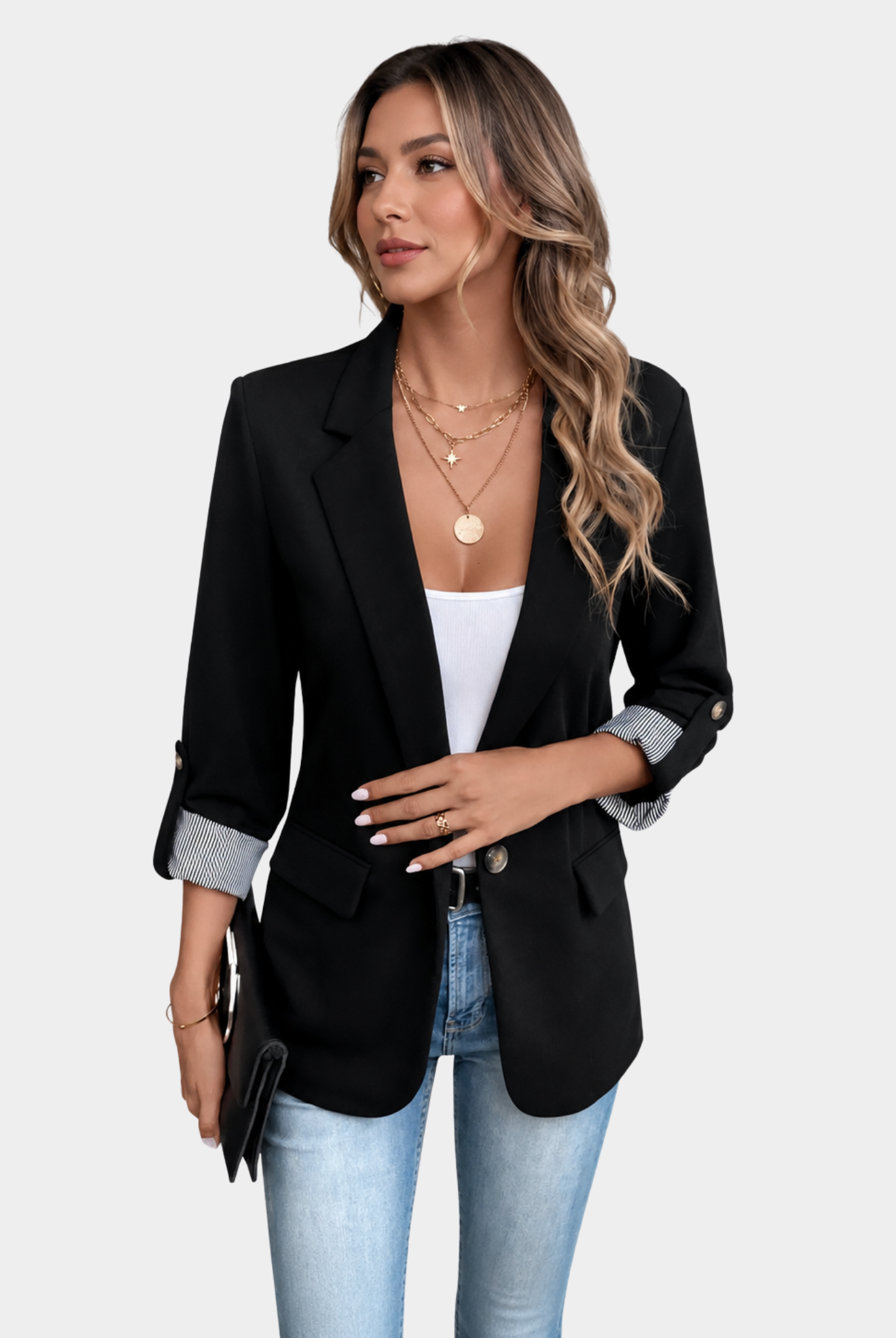 Elegant Collection | Women's Blazer with Rolled Sleeves & Notched Lapel | Slim Fit Design for Effortless Style 0