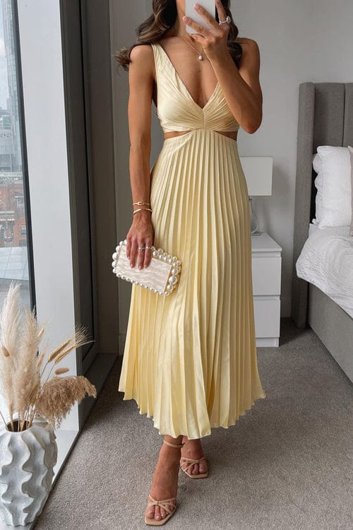 Elegant Pleated Satin Midi Dress | Long Sleeve Design for Effortless Sophistication 0