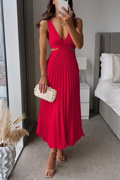 Elegant Pleated Satin Midi Dress | Long Sleeve Design for Effortless Sophistication 1