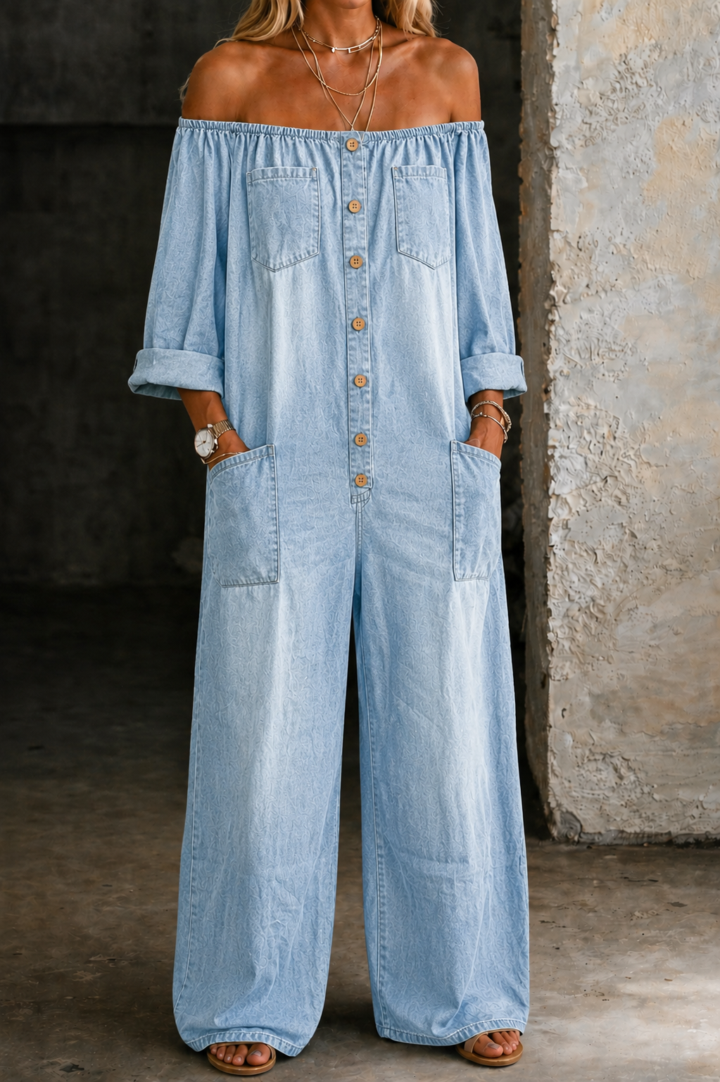Women's Cotton Blend Jumpsuit | Effortless Black Off-Shoulder Style for Casual Everyday Wear 2