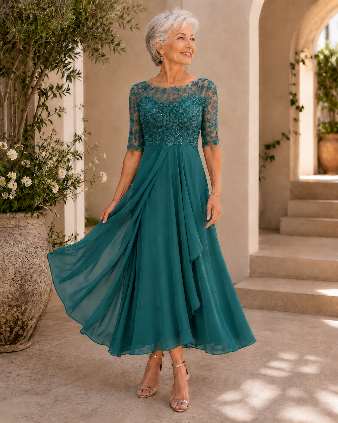 Women's Elegant Lace Midi Dress | Flattering Timeless Cocktail Gown 11