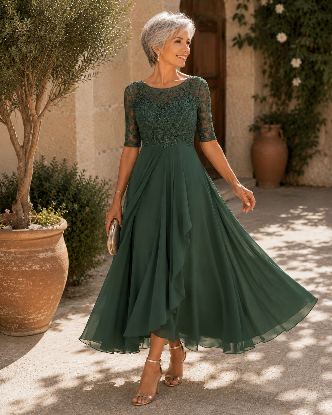 Women's Elegant Lace Midi Dress | Flattering Timeless Cocktail Gown 6
