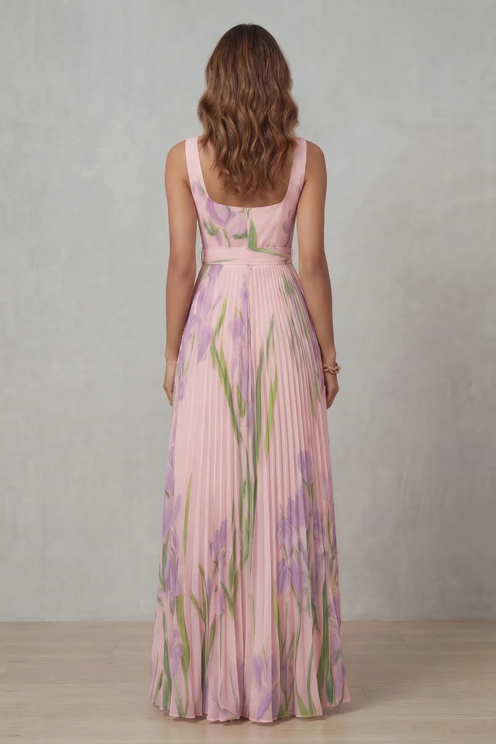 Women's Floral Polyester Maxi Dress | Elegant Pleated Summer Dress 3