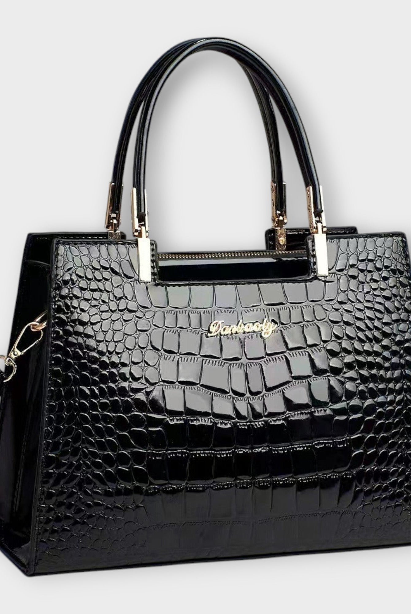 Women's Glossy Crocodile Skin Tote Bag | Elegant Structured Everyday Handbag 0