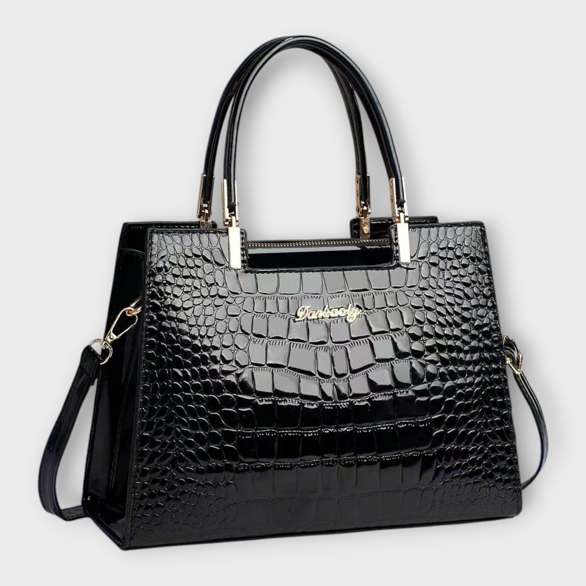 Women's Glossy Crocodile Skin Tote Bag | Elegant Structured Everyday Handbag 0