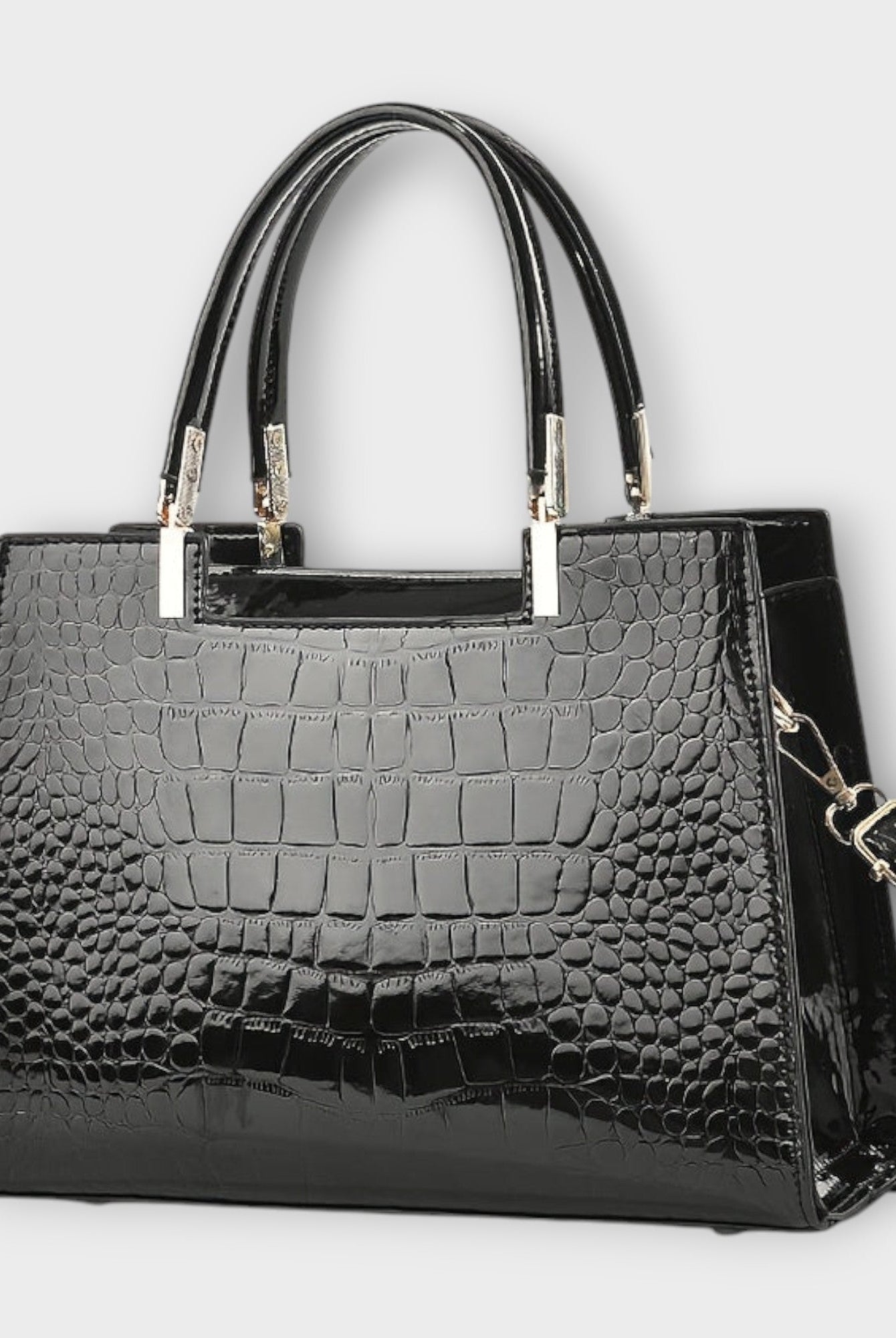 Women's Glossy Crocodile Skin Tote Bag | Elegant Structured Everyday Handbag 1