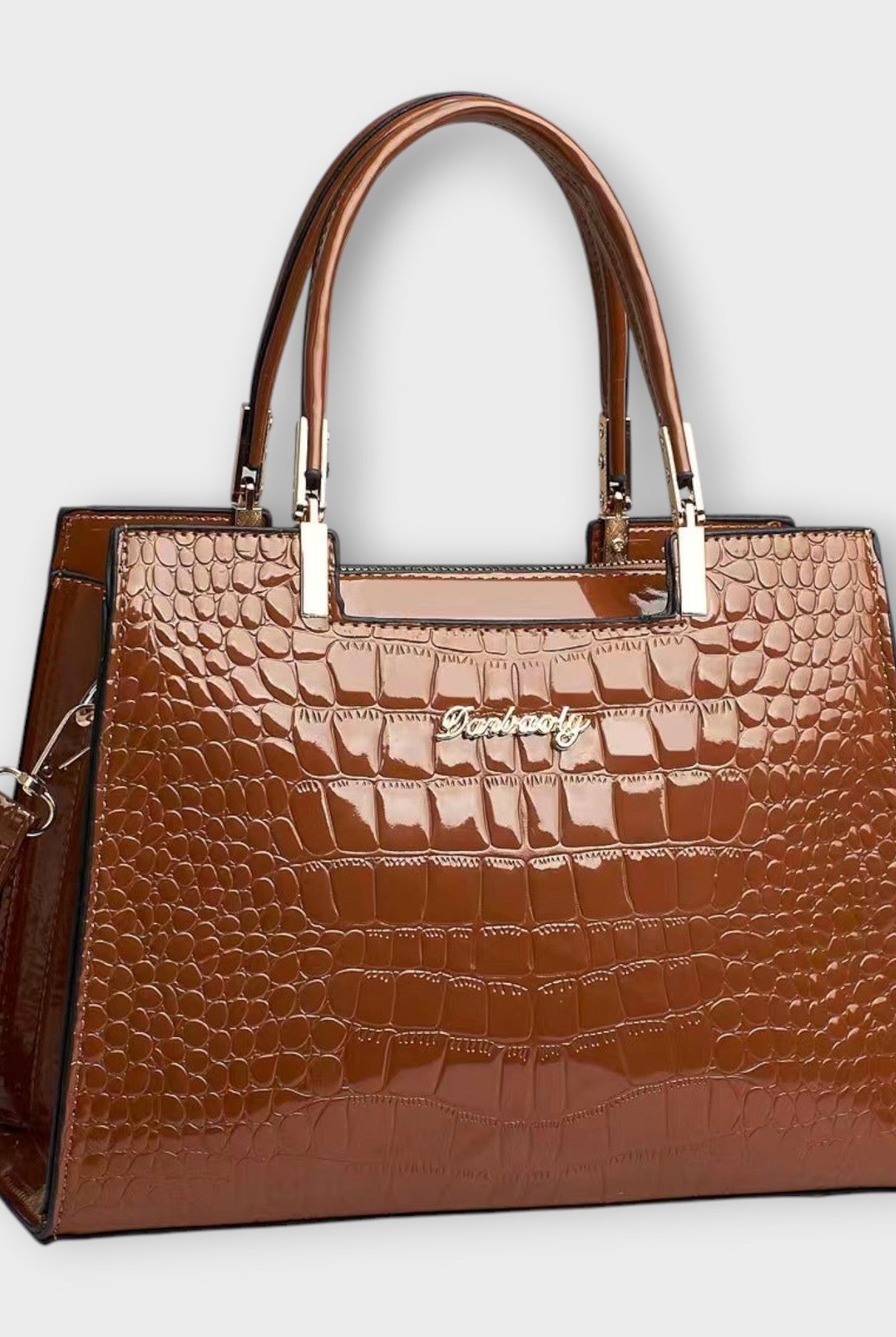Women's Glossy Crocodile Skin Tote Bag | Elegant Structured Everyday Handbag 4