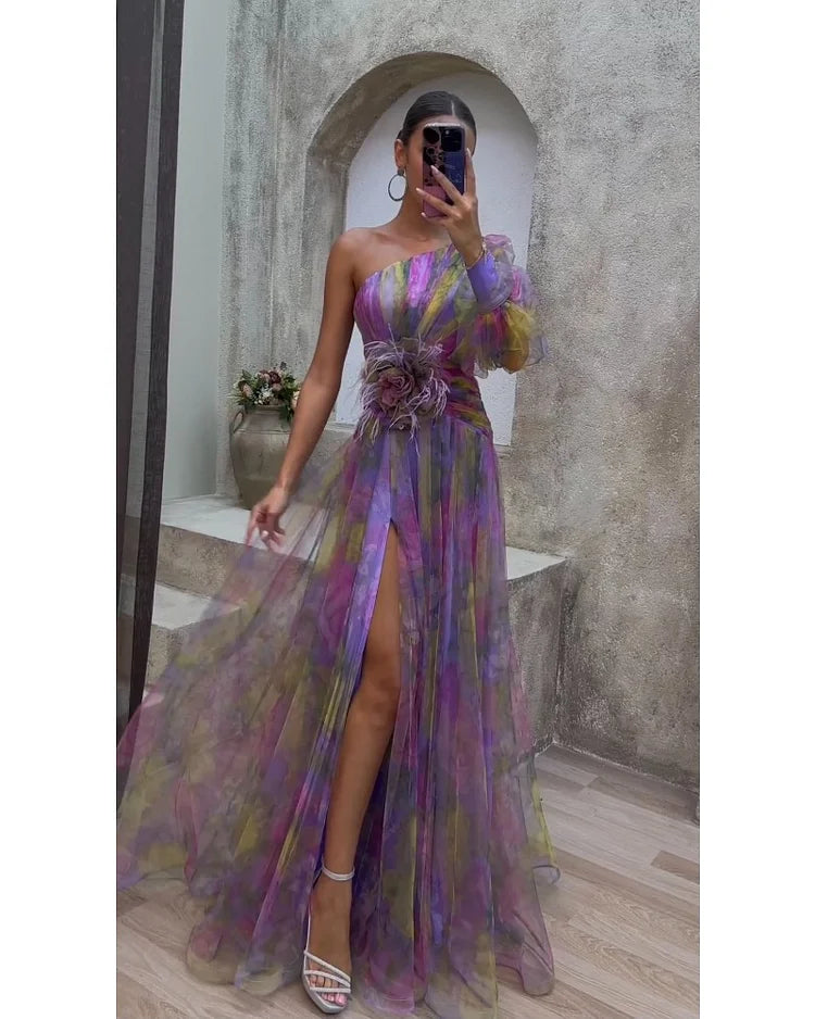 Women's High-Quality Asymmetrical Dress | Elegant One Sleeve Formal Gown 2
