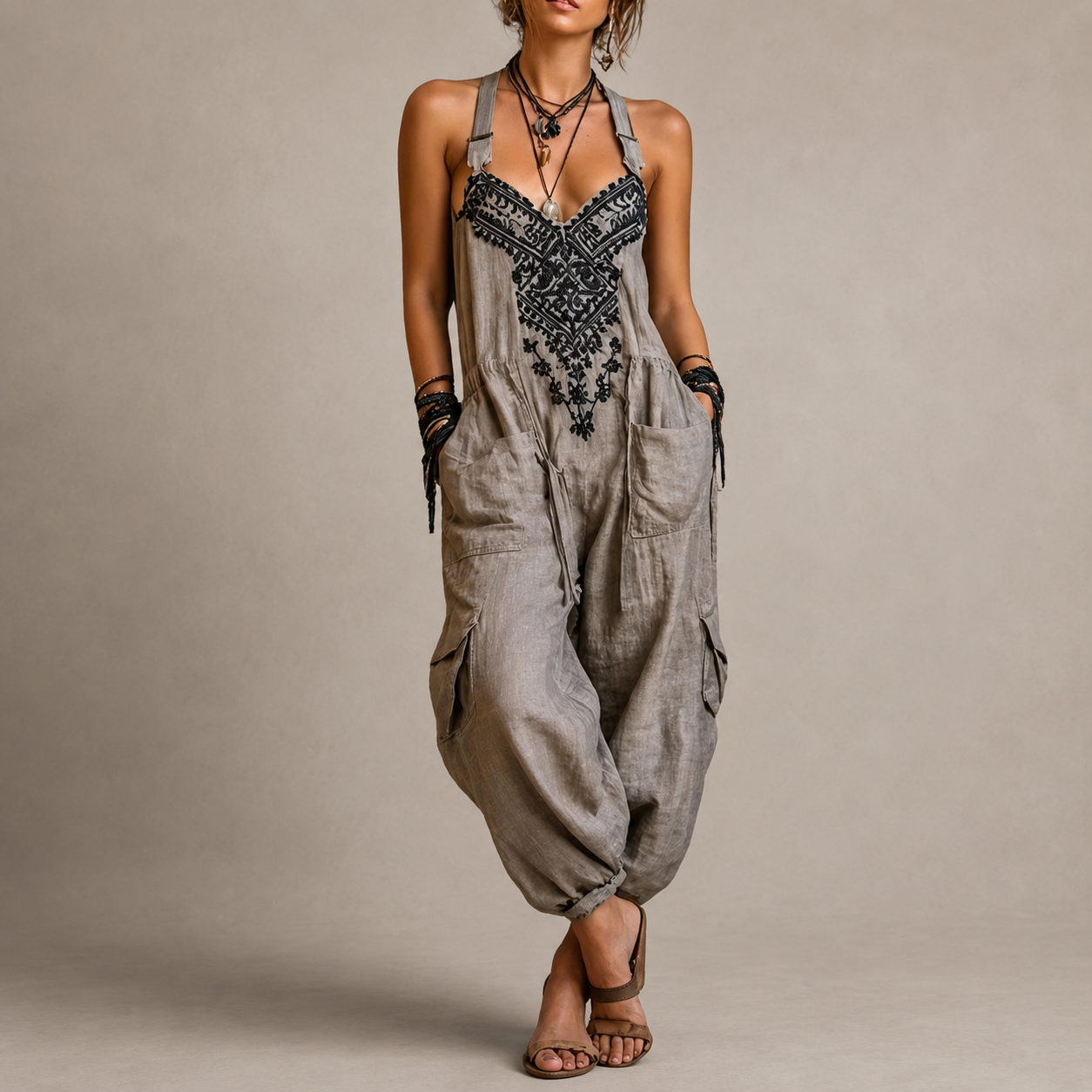 Women's Lightweight Bohemian Jumpsuit | Relaxed Elegant Full-Length Casual Wear 0