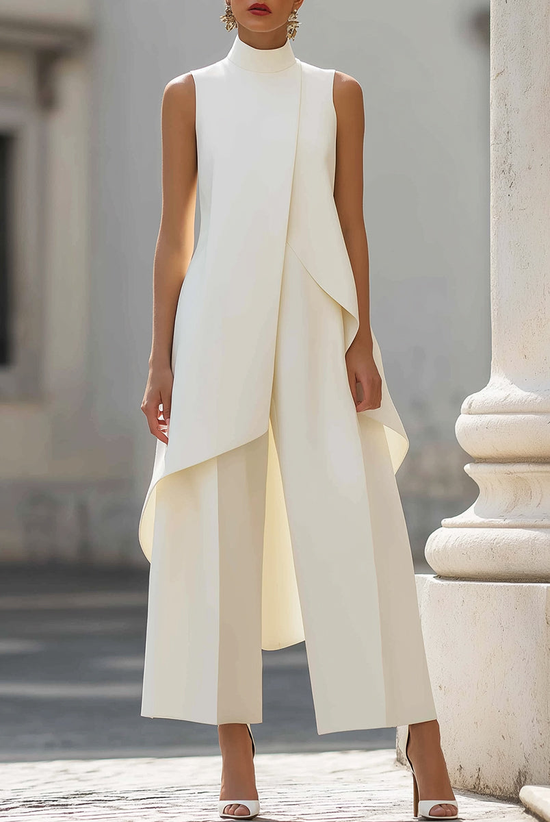 Women's Lightweight Fabric Two-Piece Set | Elegant Sleeveless Wide Leg Holiday Outfit 0