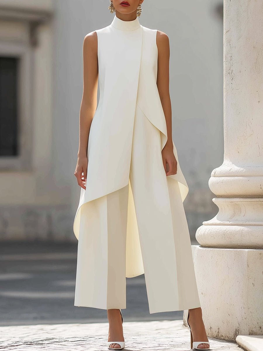 Women's Lightweight Fabric Two-Piece Set | Elegant Sleeveless Wide Leg Holiday Outfit 0