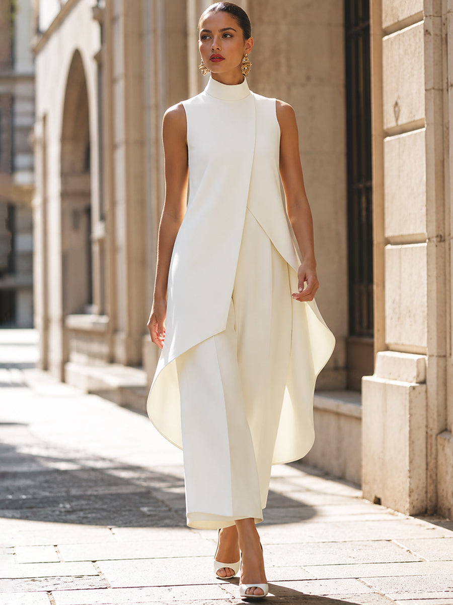 Women's Lightweight Fabric Two-Piece Set | Elegant Sleeveless Wide Leg Holiday Outfit 1