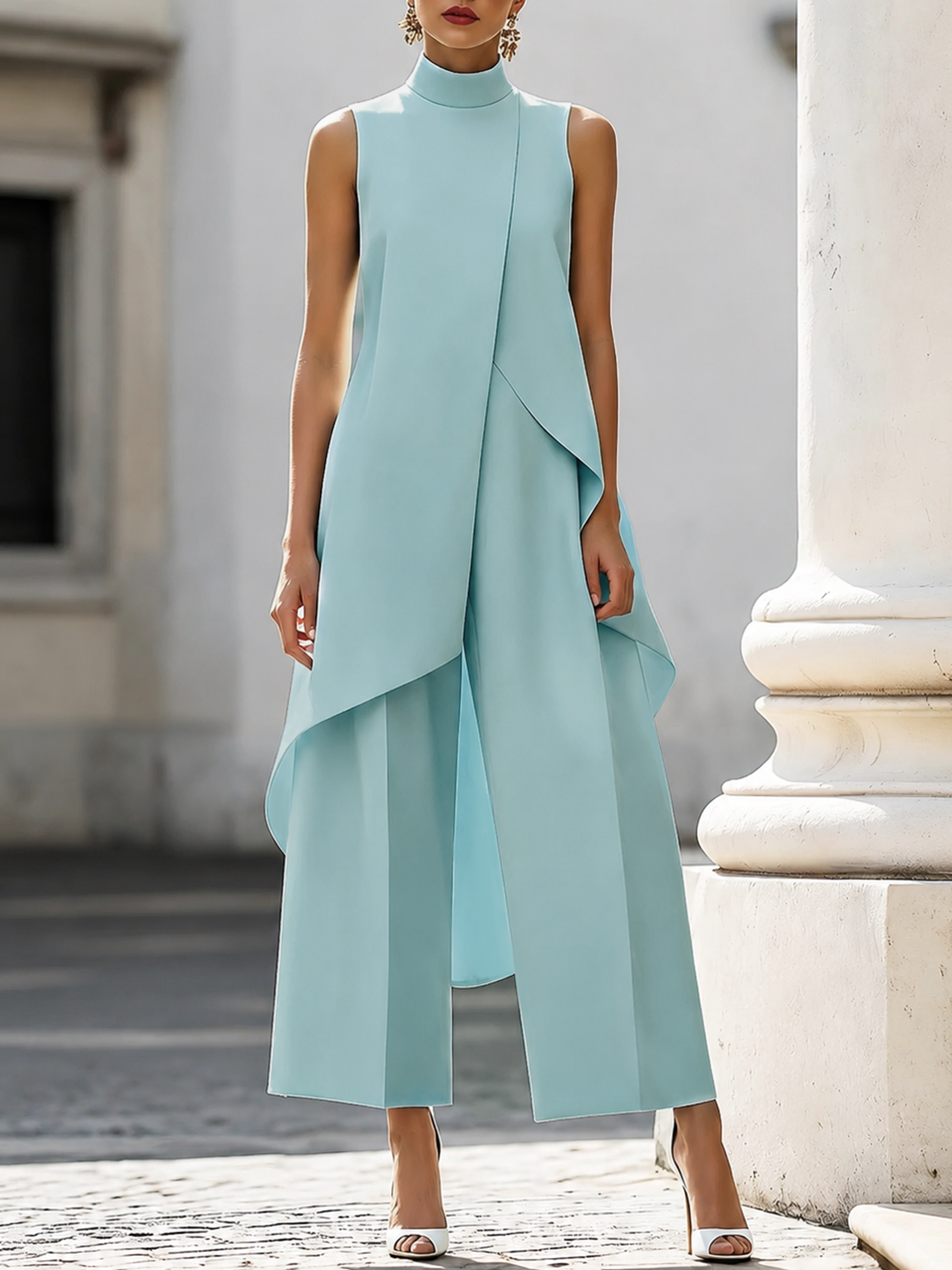 Women's Lightweight Fabric Two-Piece Set | Elegant Sleeveless Wide Leg Holiday Outfit 6