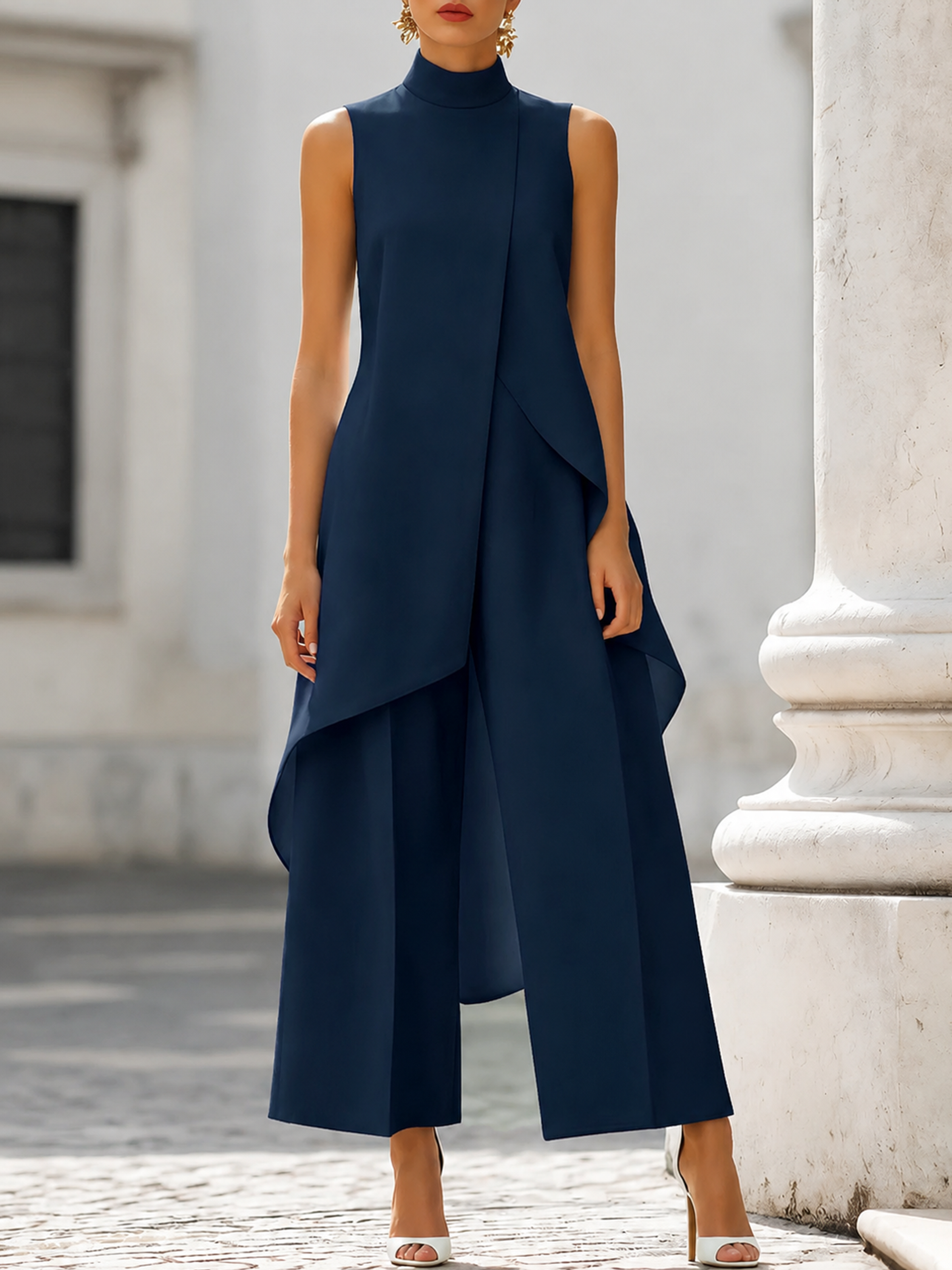 Women's Lightweight Fabric Two-Piece Set | Elegant Sleeveless Wide Leg Holiday Outfit 8