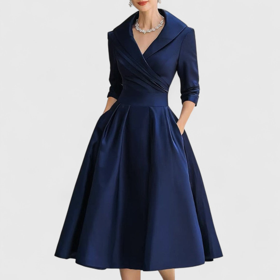 Women's Soft Fabric Midi Dress | Elegant V-Neck Flared Summer Dress 0