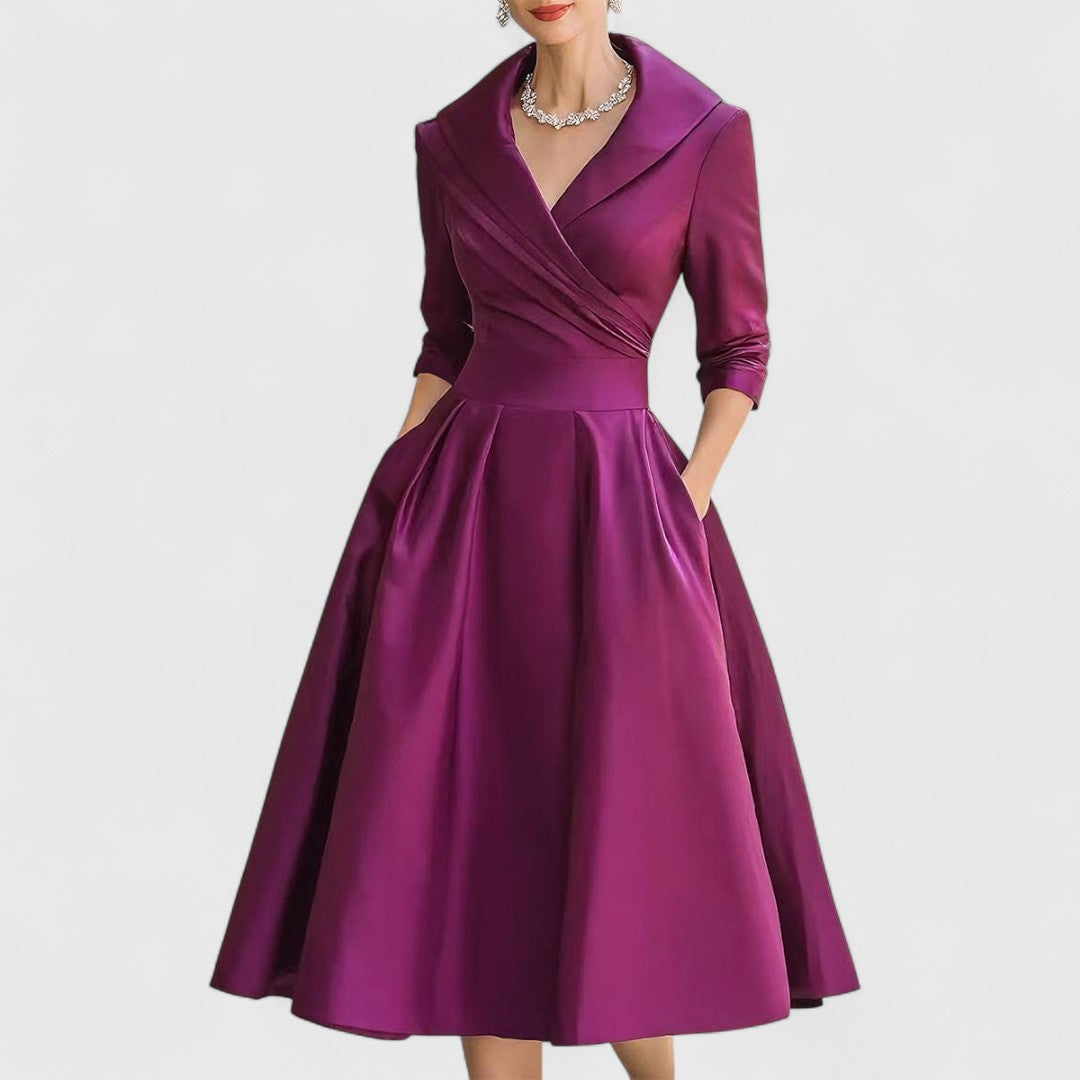 Women's Soft Fabric Midi Dress | Elegant V-Neck Flared Summer Dress 3