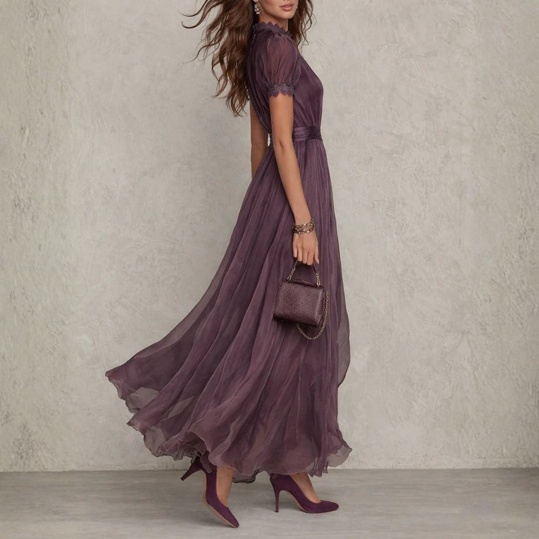 Celeste Collection | Floral Maxi Dress with Lace Trim | Elegant Chiffon Design for Special Occasions 2