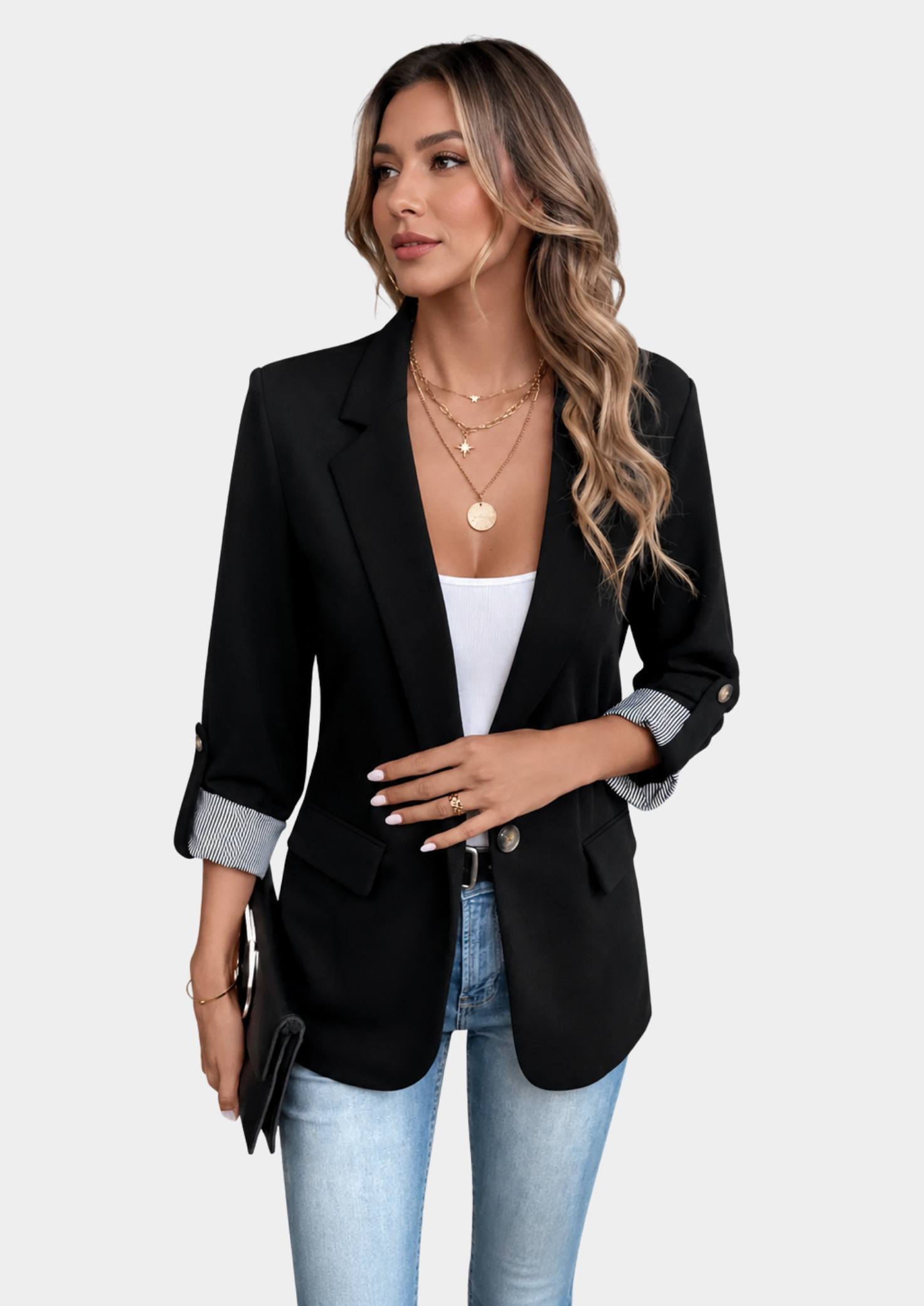 Elegant Collection | Women's Blazer with Rolled Sleeves & Notched Lapel | Slim Fit Design for Effortless Style 0