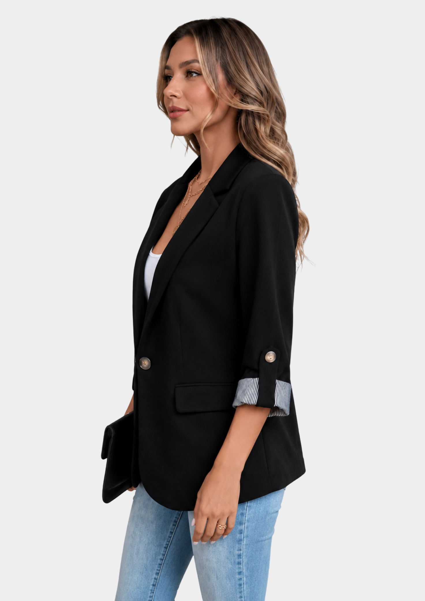 Elegant Collection | Women's Blazer with Rolled Sleeves & Notched Lapel | Slim Fit Design for Effortless Style 1