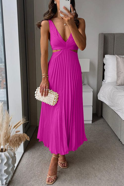 Elegant Pleated Satin Midi Dress | Long Sleeve Design for Effortless Sophistication 2