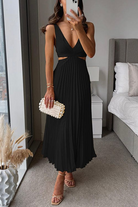 Elegant Pleated Satin Midi Dress | Long Sleeve Design for Effortless Sophistication 3