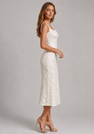 Floral Lace Midi Dress | Women's Dress with Square Neckline & A-Line Fit for Effortless Elegance 1