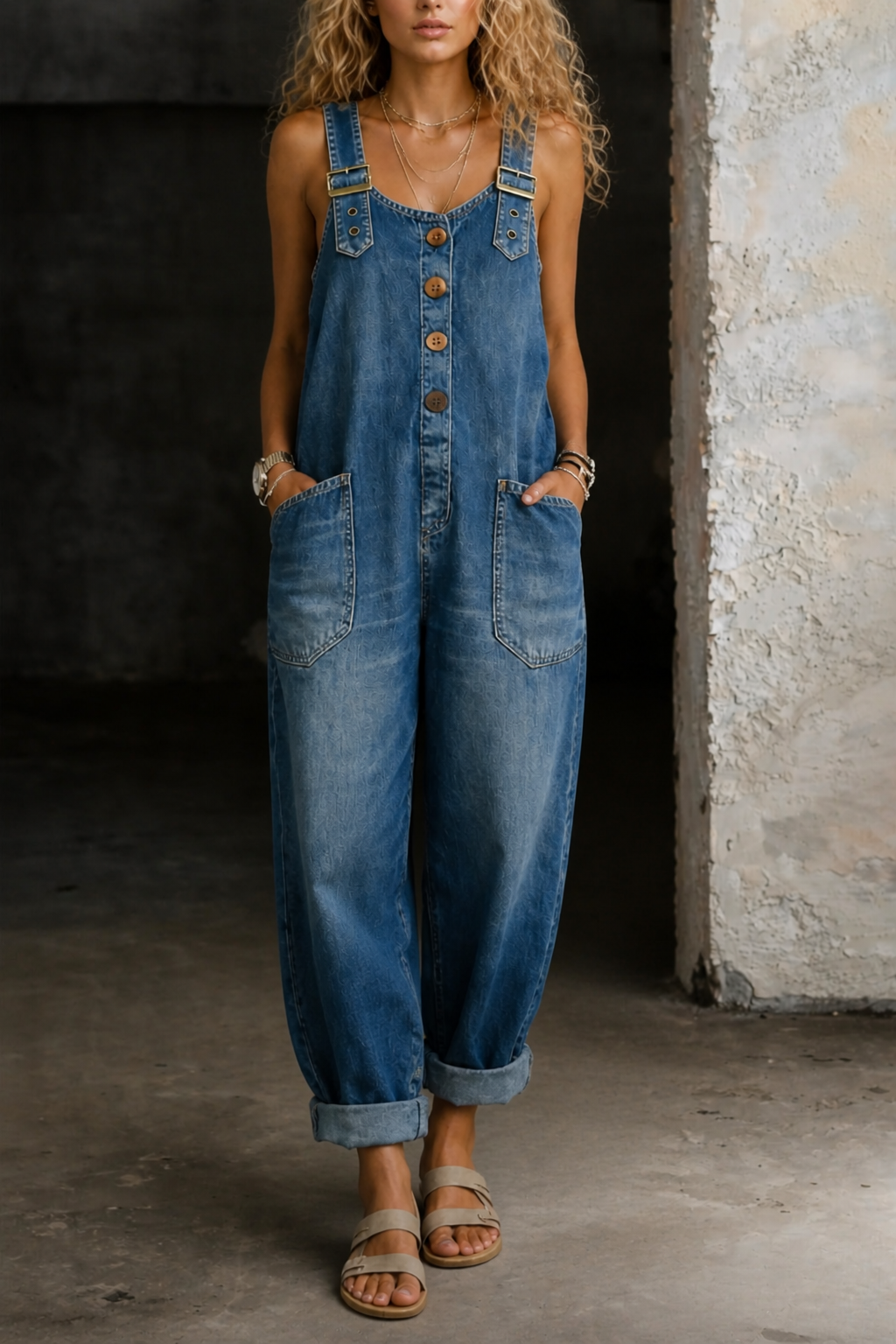 Women's Casual Denim Jumpsuit | Relaxed Fit Wide Leg Overall for Everyday Comfort 0