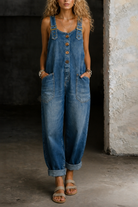 Women's Casual Denim Jumpsuit | Relaxed Fit Wide Leg Overall for Everyday Comfort 0