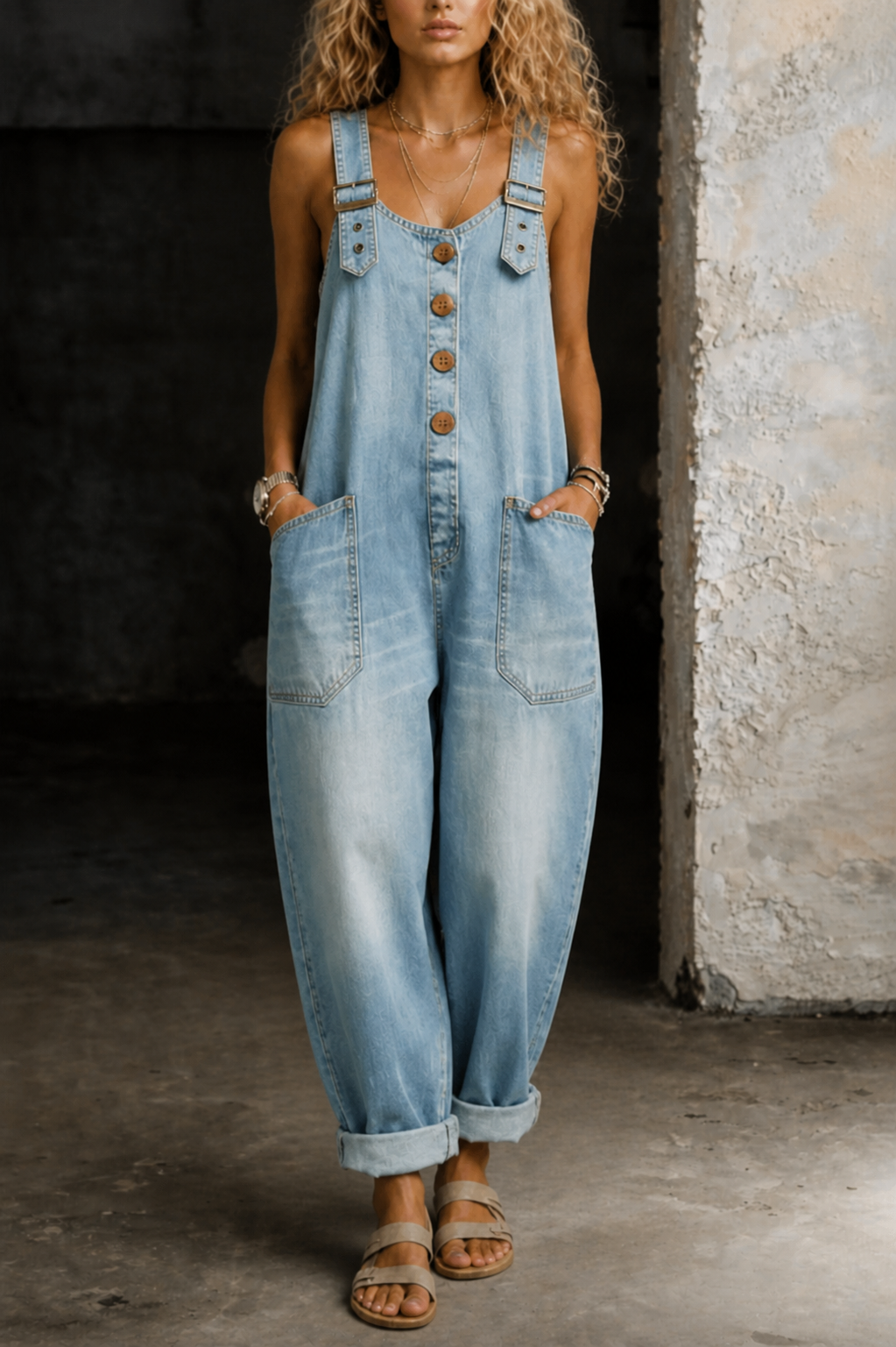 Women's Casual Denim Jumpsuit | Relaxed Fit Wide Leg Overall for Everyday Comfort 1