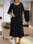 Women's Cotton Blend A-Line Dress | Elegant Ruffle Midi Summer Dress 0