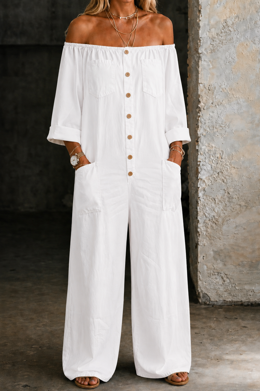 Women's Cotton Blend Jumpsuit | Effortless Black Off-Shoulder Style for Casual Everyday Wear 3