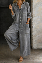 Women's Cotton Button-Front Jumpsuit | Relaxed Fit Casual Outfit 3