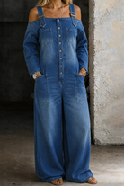 Women's Denim Off Shoulder Jumpsuit | Flattering Casual Summer Outfit 0