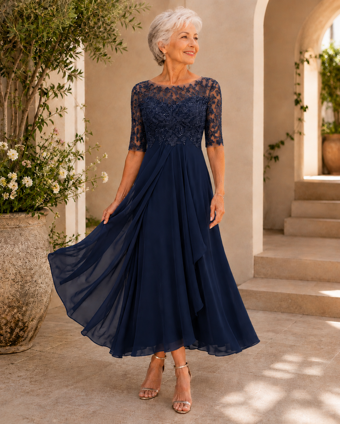 Women's Elegant Lace Midi Dress | Flattering Timeless Cocktail Gown 10