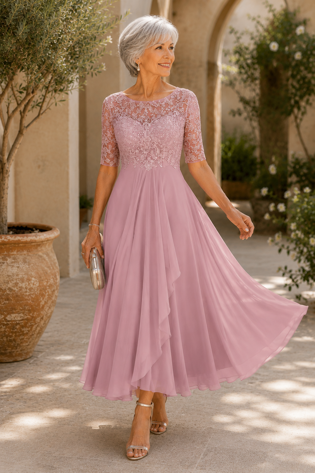 Women's Elegant Lace Midi Dress | Flattering Timeless Cocktail Gown 2
