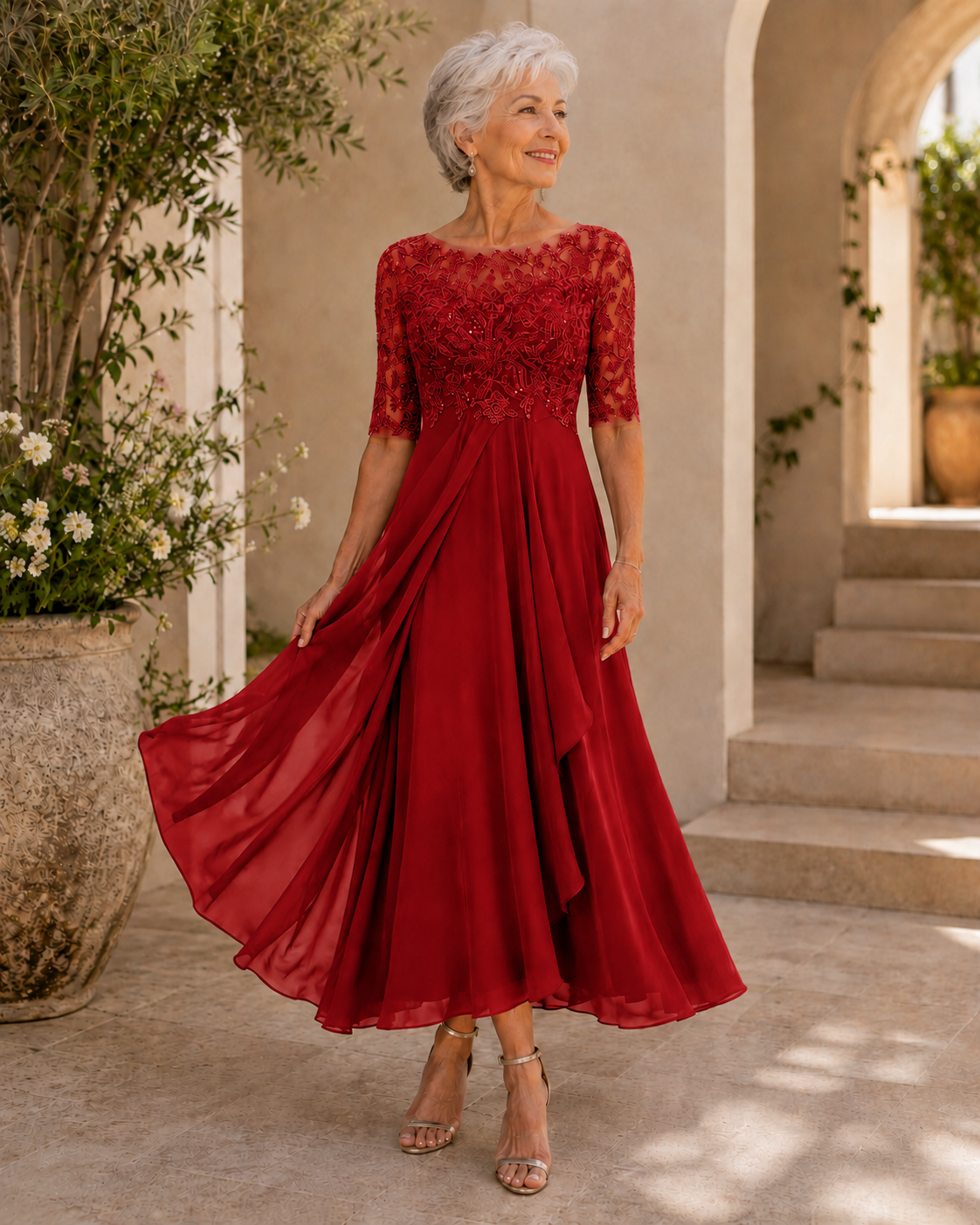 Women's Elegant Lace Midi Dress | Flattering Timeless Cocktail Gown 7