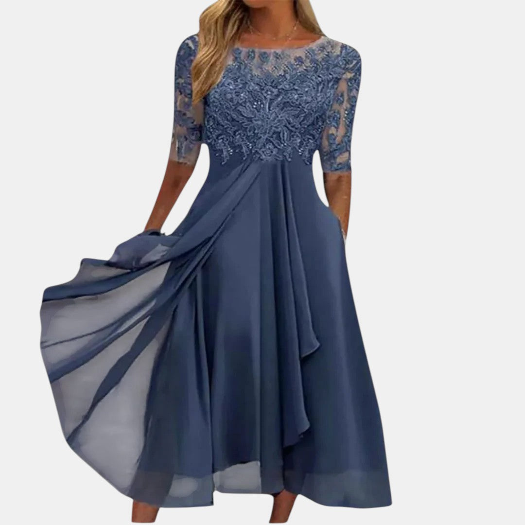 Women's Elegant Lace Midi Dress | Timeless Formal Evening Wear 0