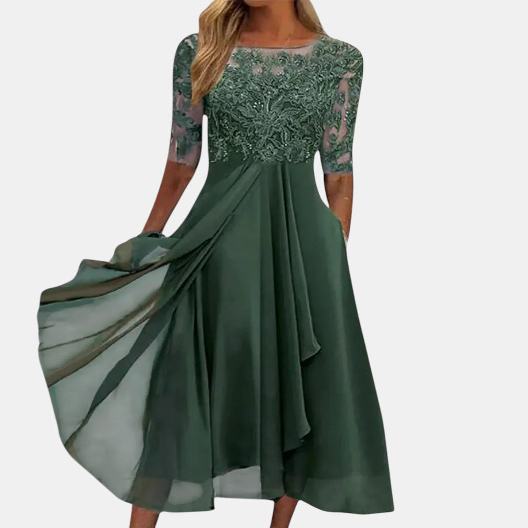 Women's Elegant Lace Midi Dress | Timeless Formal Evening Wear 3