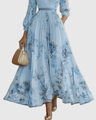 Women's Floral Pleated Maxi Dress | Elegant V-Neck Long Sleeve Summer Gown 7