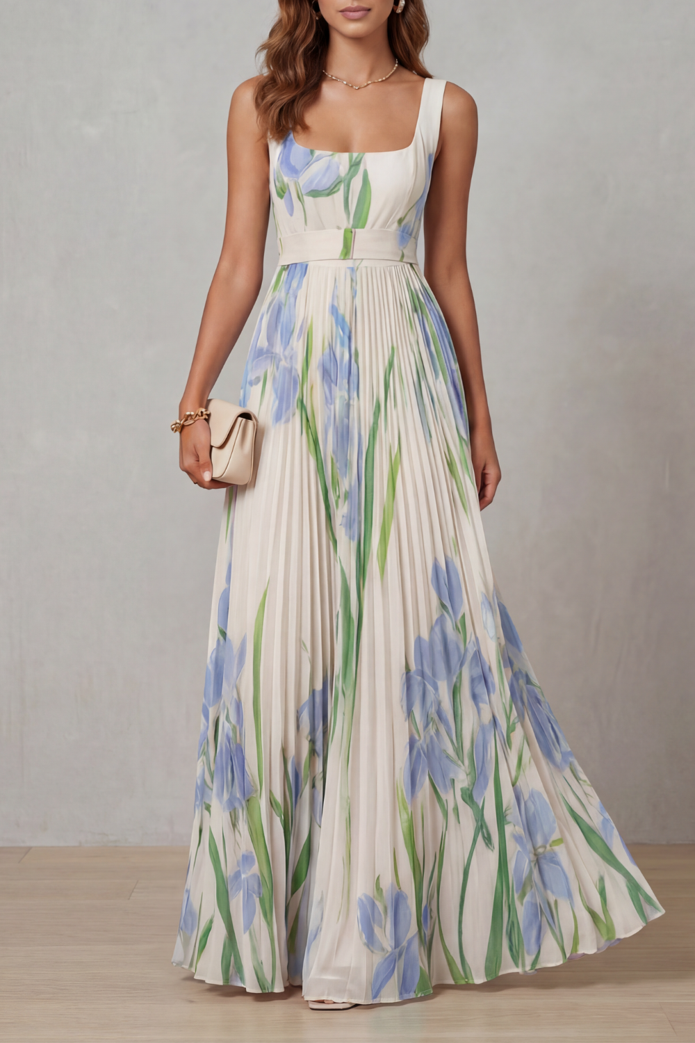 Women's Floral Polyester Maxi Dress | Elegant Pleated Summer Dress 6