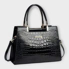 Women's Glossy Crocodile Skin Tote Bag | Elegant Structured Everyday Handbag 0