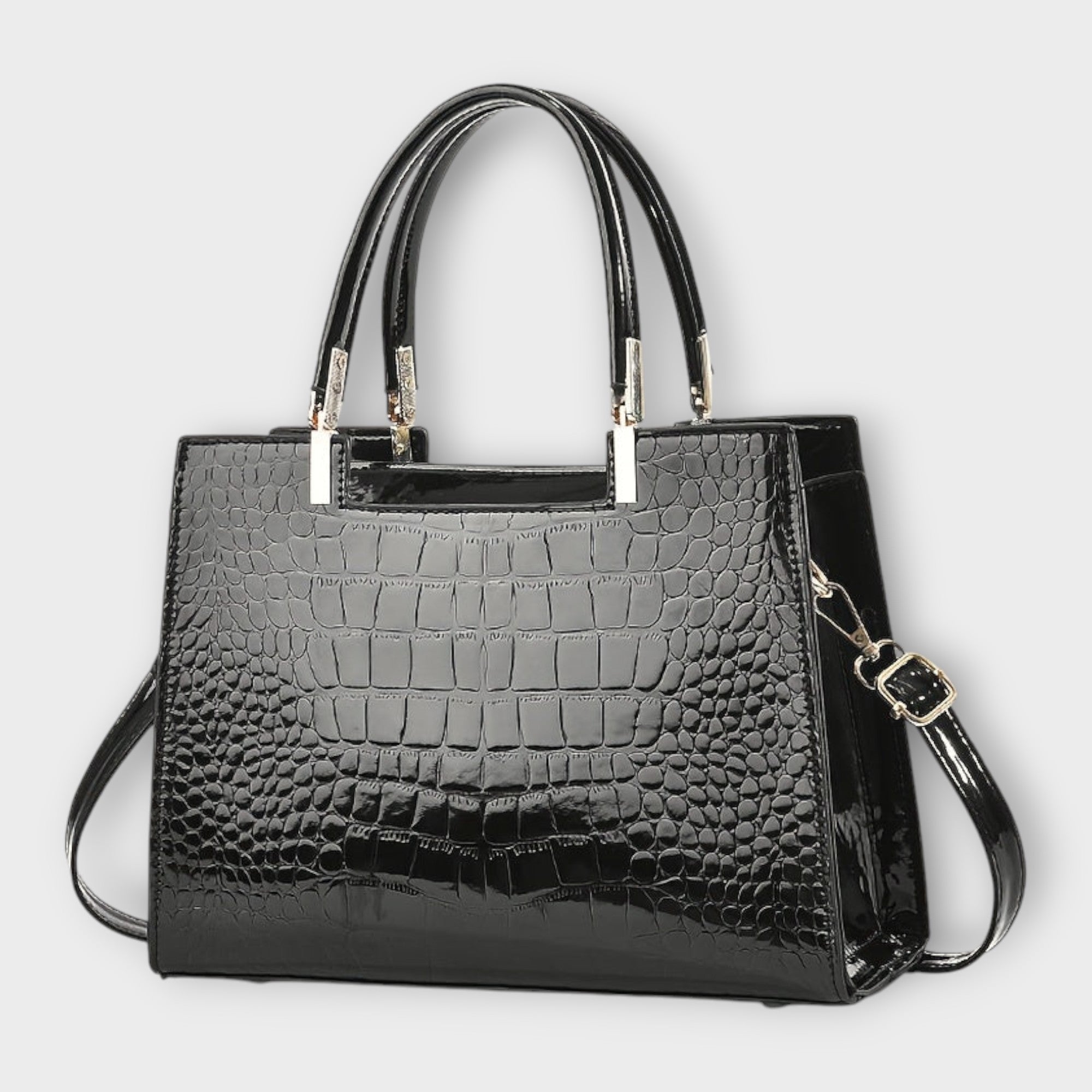 Women's Glossy Crocodile Skin Tote Bag | Elegant Structured Everyday Handbag 1