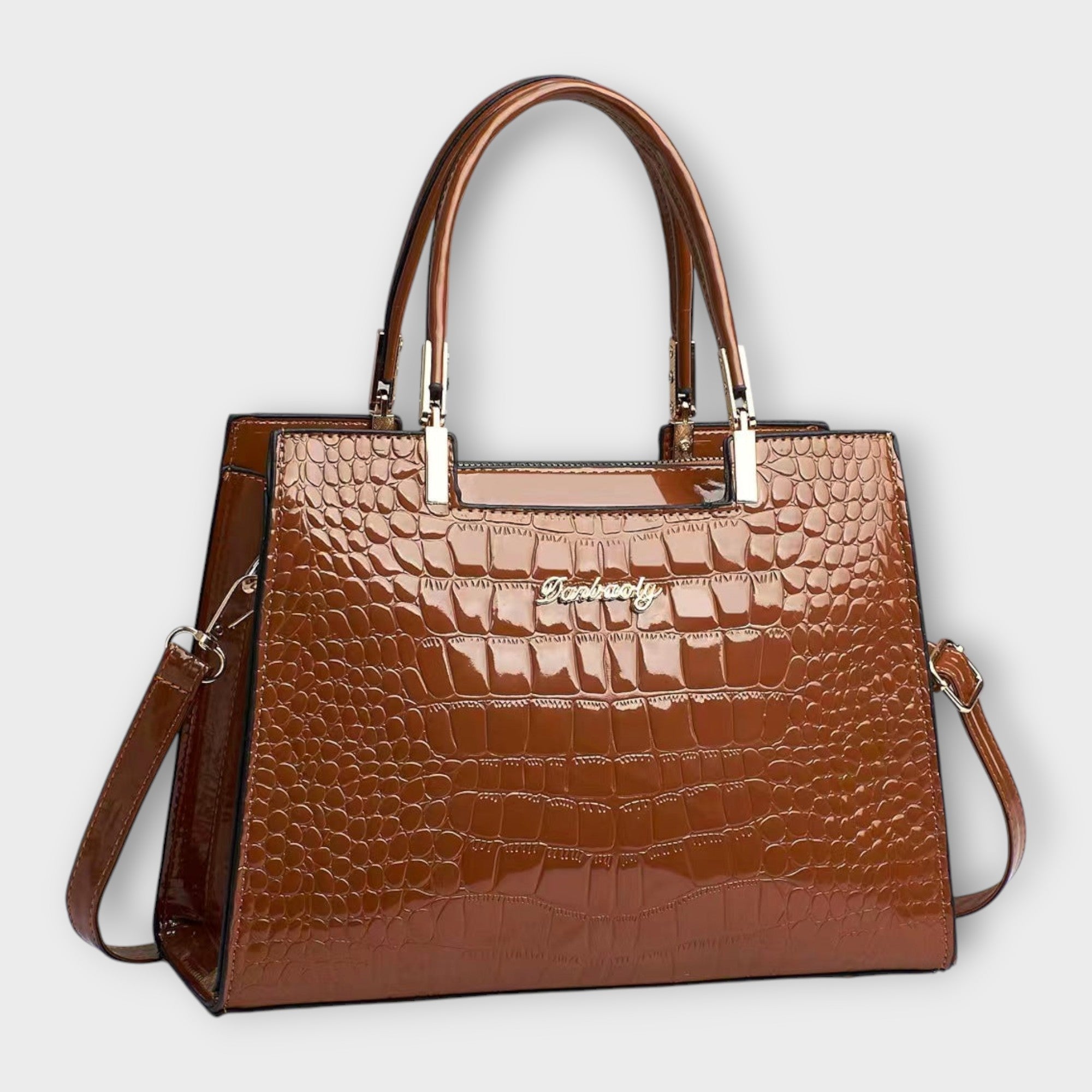 Women's Glossy Crocodile Skin Tote Bag | Elegant Structured Everyday Handbag 4
