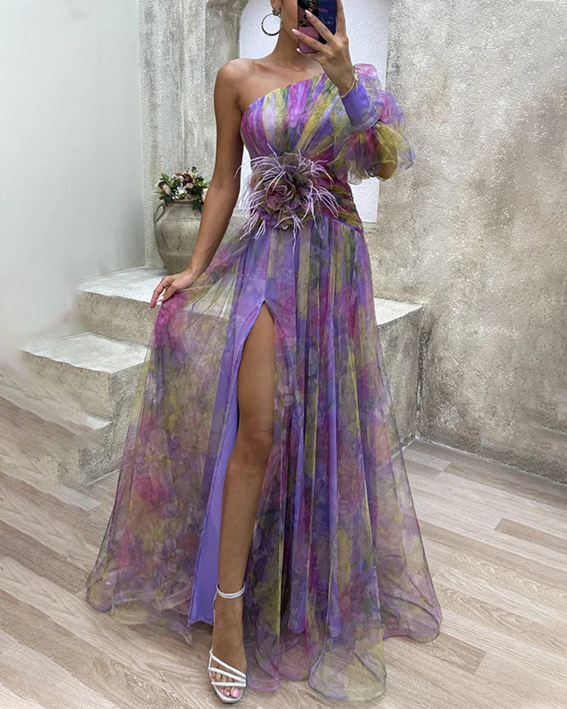 Women's High-Quality Asymmetrical Dress | Elegant One Sleeve Formal Gown 0