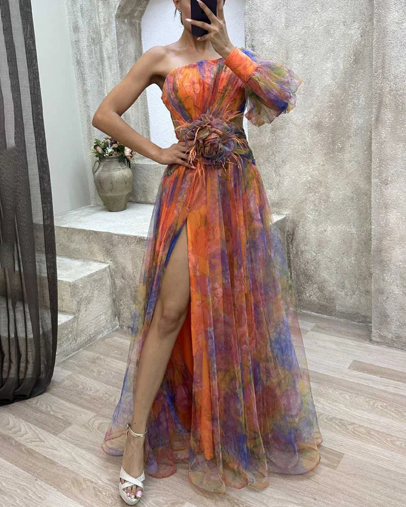Women's High-Quality Asymmetrical Dress | Elegant One Sleeve Formal Gown 7