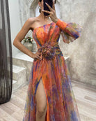 Women's High-Quality Asymmetrical Dress | Elegant One Sleeve Formal Gown 8