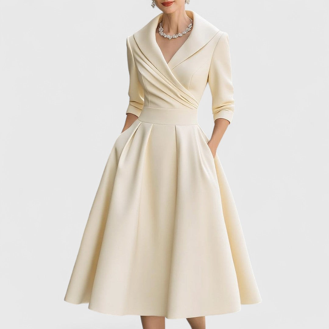 Women's Soft Fabric Midi Dress | Elegant V-Neck Flared Summer Dress 4