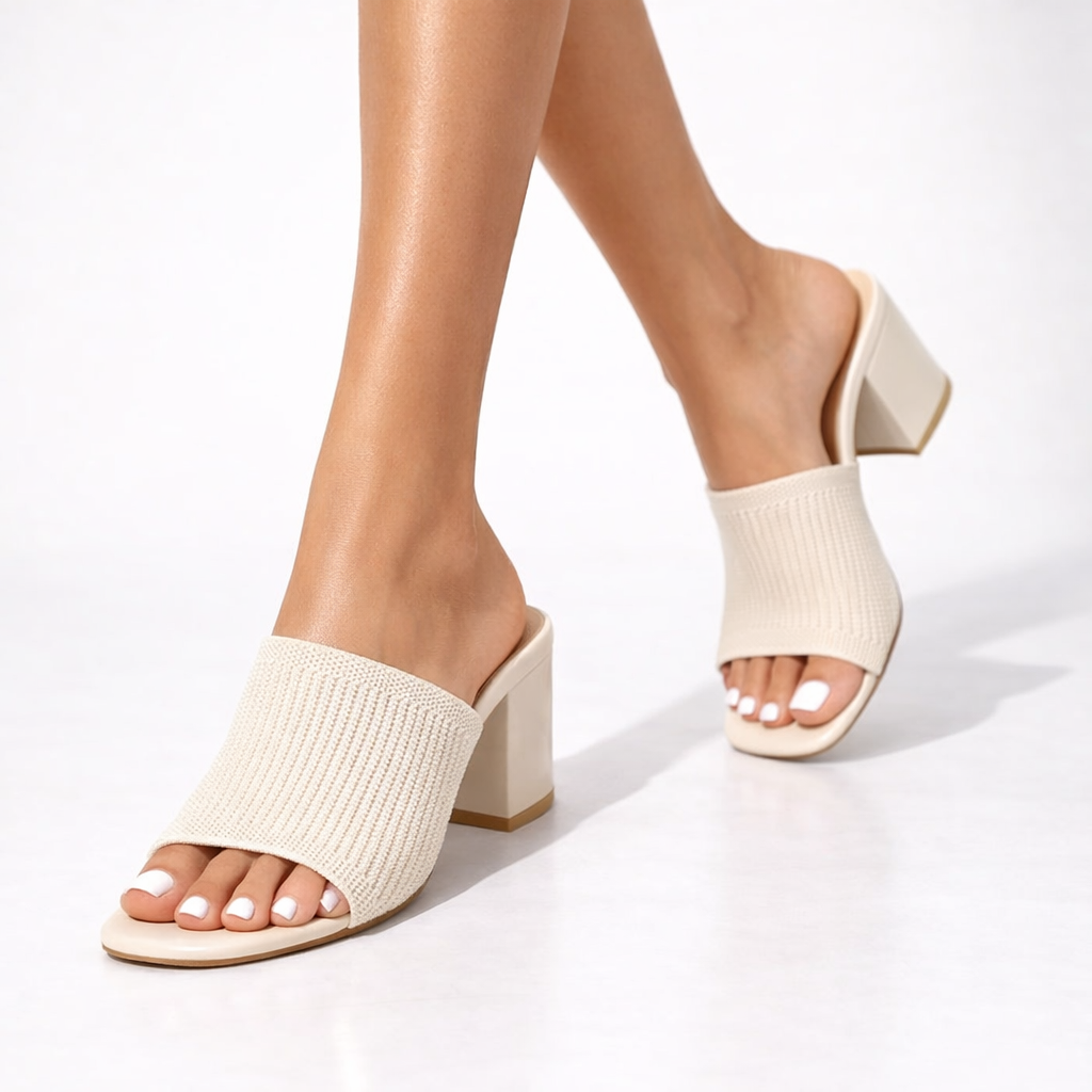 Women's Stretchy Cotton Block Heel Sandals | Comfortable Casual Summer Footwear 0