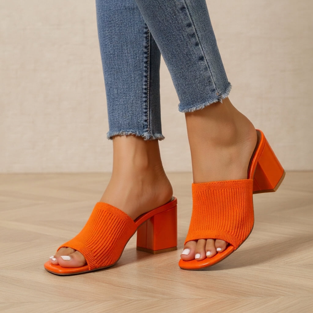 Women's Stretchy Cotton Block Heel Sandals | Comfortable Casual Summer Footwear 7