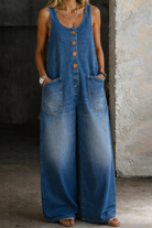 Women's Vintage Washed Denim Overalls | Stylish Casual Sleeveless Fit with Pockets 0